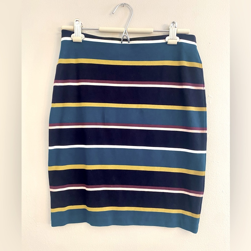 Blue Green Teal Striped Stretchy Skirt